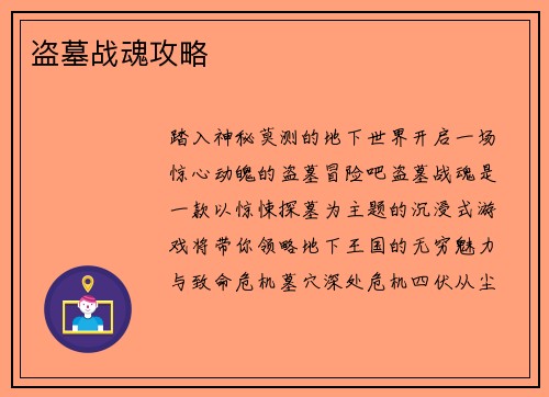 盗墓战魂攻略